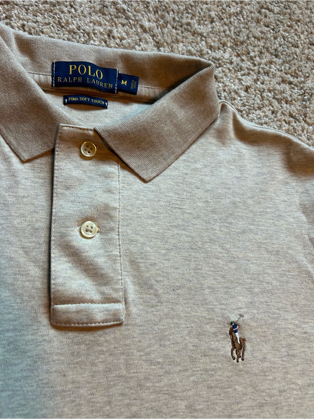 Polo Ralph Lauren - Pima Soft Touch - Long Sleeve Polo - Cream - Size Medium